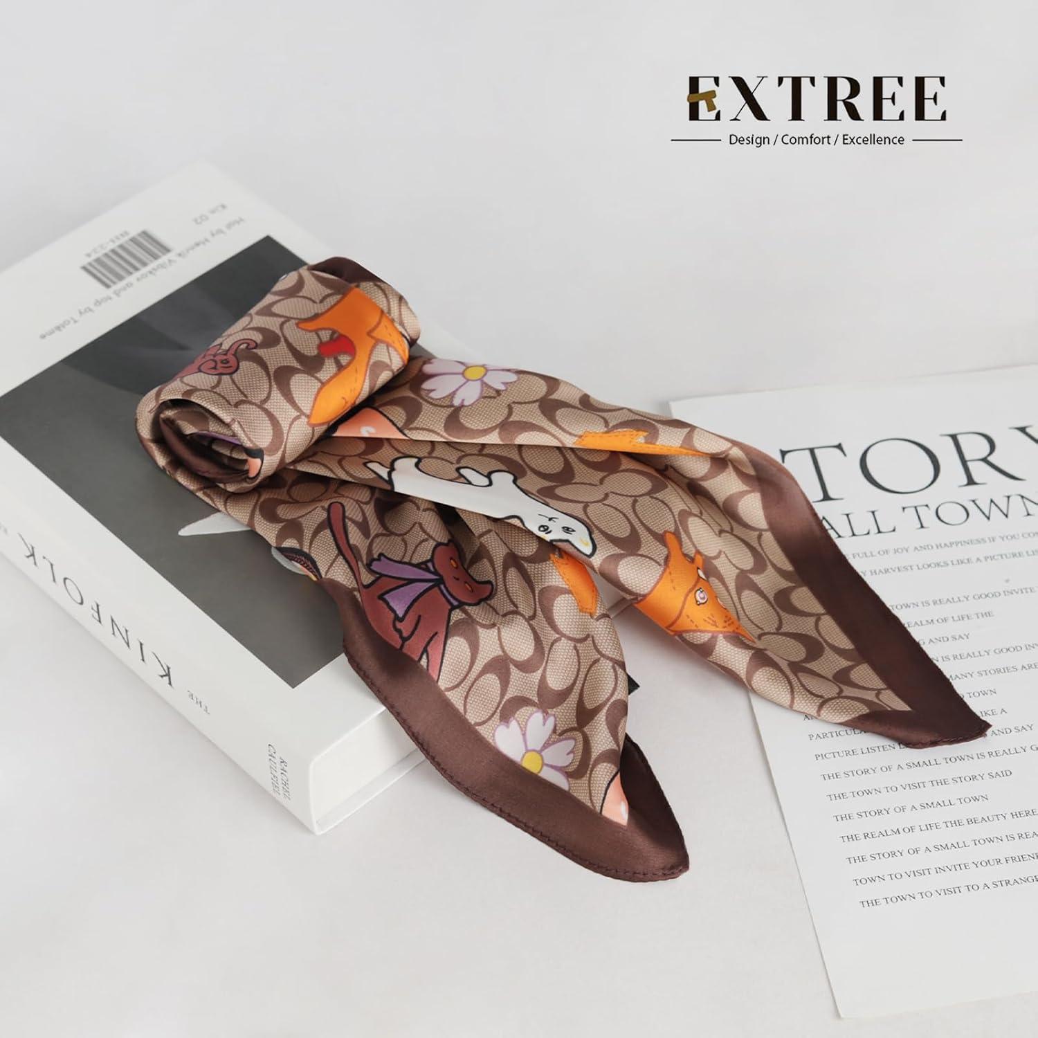 imageEXTREE Fashion Silky Satin Headscarf for Women Girls Exquisite Pattern Lightweight Silk Graceful Scarfs 275 x 275 inchesCartoon Graffiti