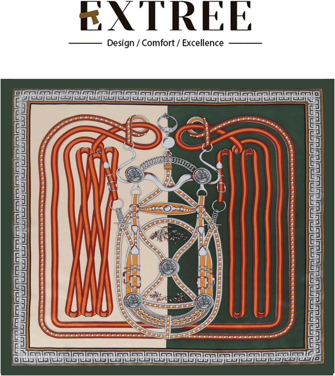 imageEXTREE Fashion Silky Satin Headscarf for Women Girls Exquisite Pattern Lightweight Silk Graceful Scarfs 275 x 275 inchesChain Great Wall Green