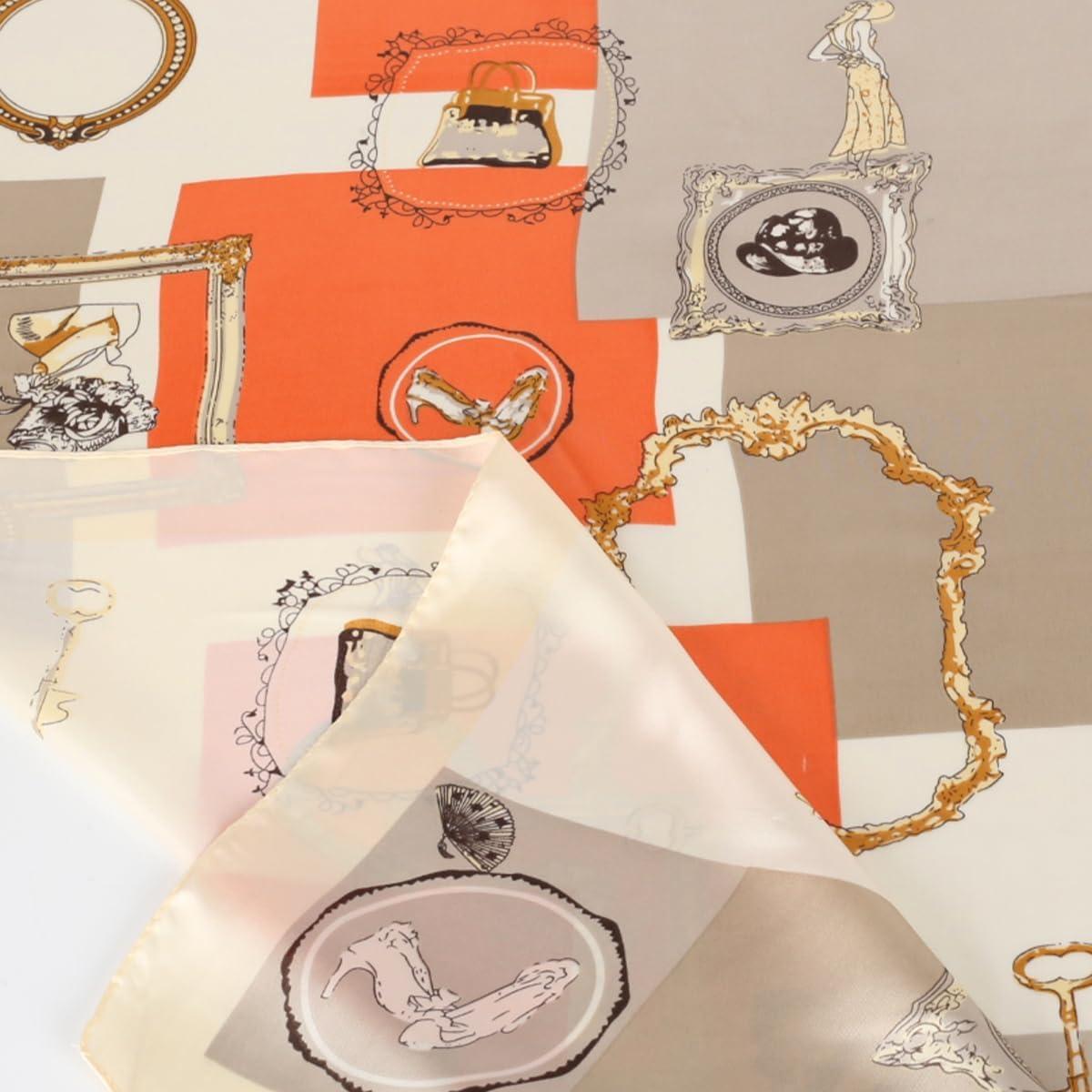 imageEXTREE Fashion Silky Satin Headscarf for Women Girls Exquisite Pattern Lightweight Silk Graceful Scarfs 275 x 275 inchesCharacter Photo Frame Orange