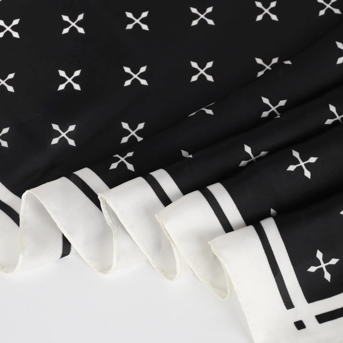 imageEXTREE Fashion Silky Satin Headscarf for Women Girls Exquisite Pattern Lightweight Silk Graceful Scarfs 275 x 275 inchesCross Arrow Black