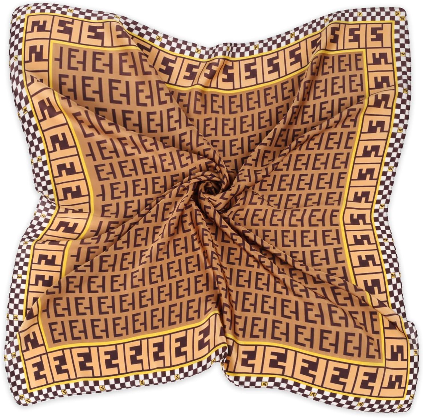 imageEXTREE Fashion Silky Satin Headscarf for Women Girls Exquisite Pattern Lightweight Silk Graceful Scarfs 275 x 275 inchesDark Brown Et Plaid