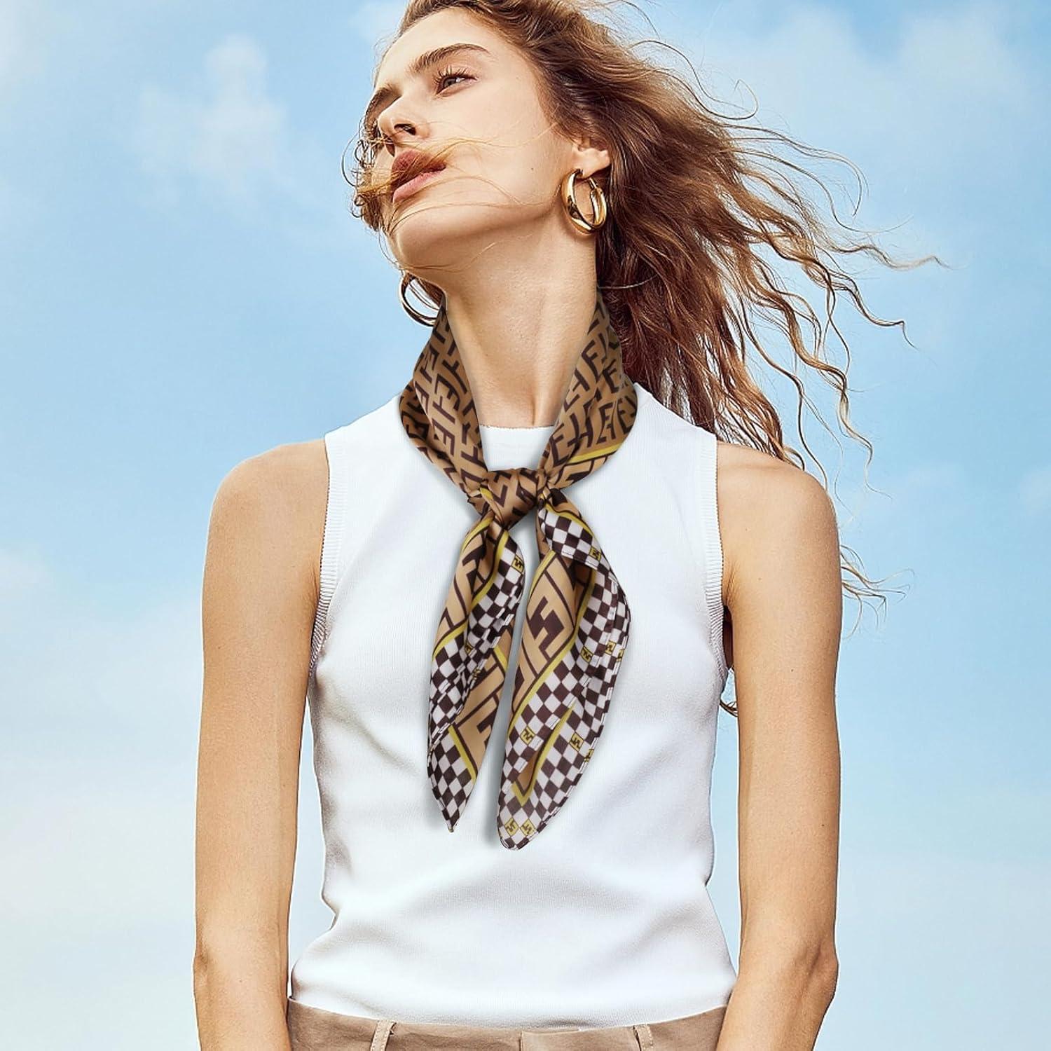 imageEXTREE Fashion Silky Satin Headscarf for Women Girls Exquisite Pattern Lightweight Silk Graceful Scarfs 275 x 275 inchesDark Brown Et Plaid