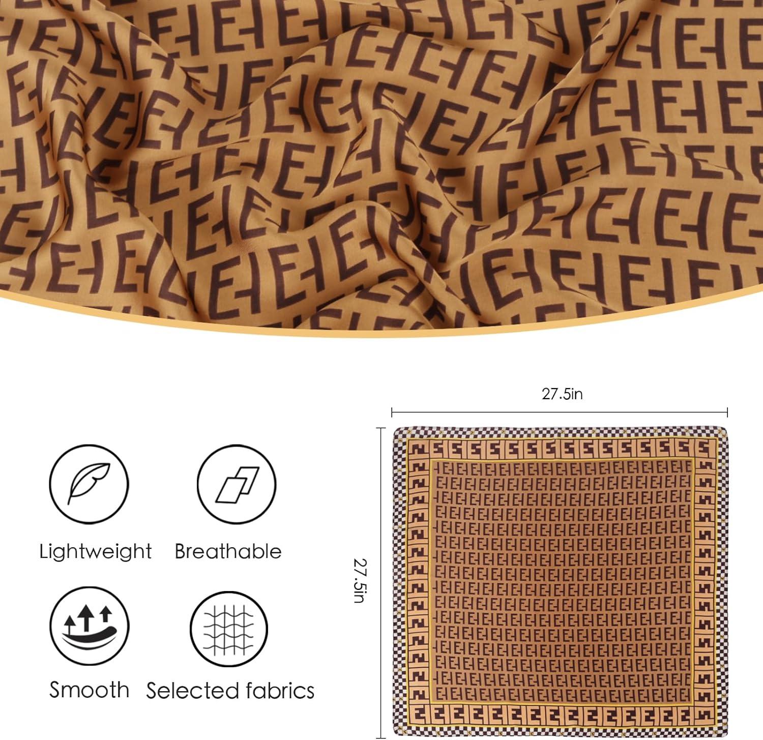 imageEXTREE Fashion Silky Satin Headscarf for Women Girls Exquisite Pattern Lightweight Silk Graceful Scarfs 275 x 275 inchesDark Brown Et Plaid