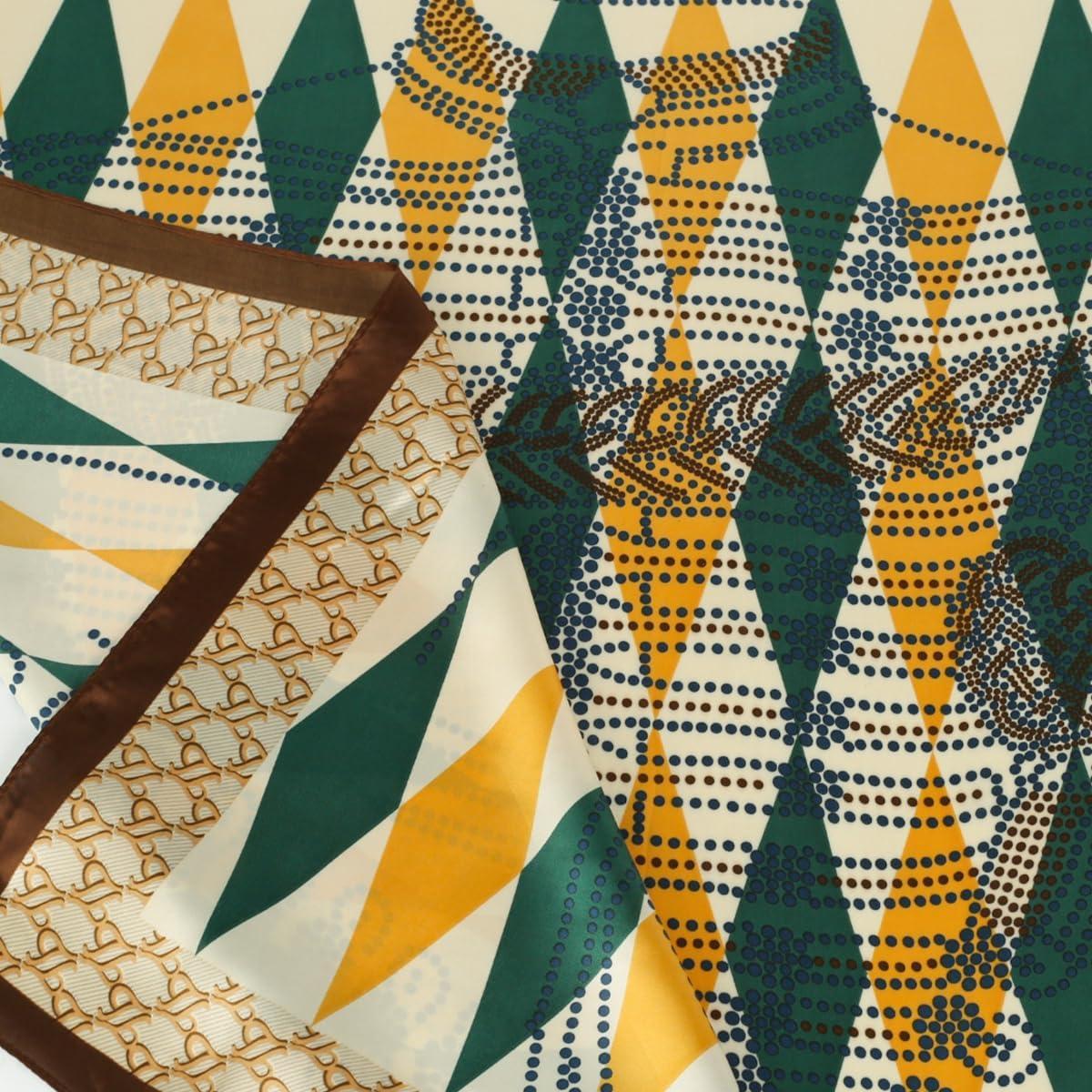 imageEXTREE Fashion Silky Satin Headscarf for Women Girls Exquisite Pattern Lightweight Silk Graceful Scarfs 275 x 275 inchesDiamond Brown Edge