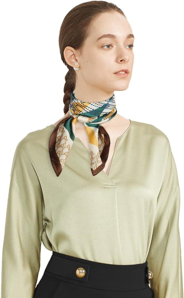 imageEXTREE Fashion Silky Satin Headscarf for Women Girls Exquisite Pattern Lightweight Silk Graceful Scarfs 275 x 275 inchesDiamond Brown Edge
