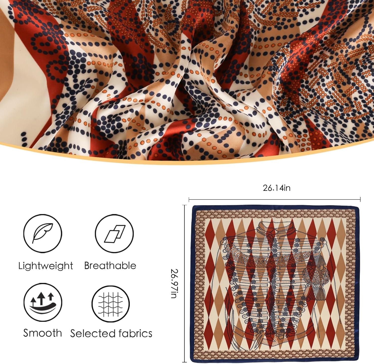 imageEXTREE Fashion Silky Satin Headscarf for Women Girls Exquisite Pattern Lightweight Silk Graceful Scarfs 275 x 275 inchesDiamond Navy Blue Border