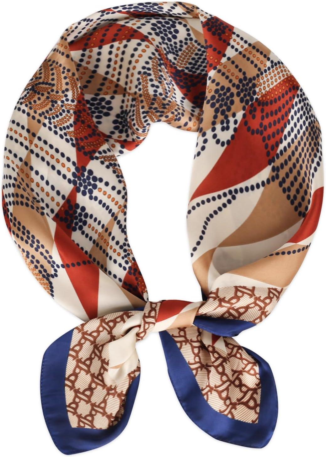 imageEXTREE Fashion Silky Satin Headscarf for Women Girls Exquisite Pattern Lightweight Silk Graceful Scarfs 275 x 275 inchesDiamond Navy Blue Border