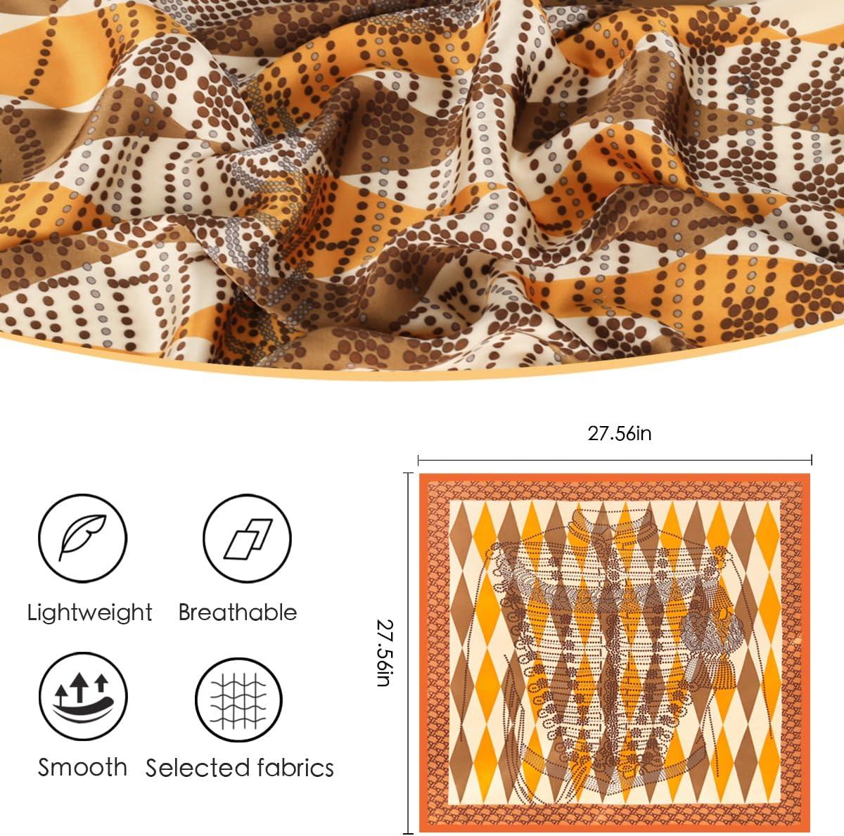 imageEXTREE Fashion Silky Satin Headscarf for Women Girls Exquisite Pattern Lightweight Silk Graceful Scarfs 275 x 275 inchesDiamond Orange Edge