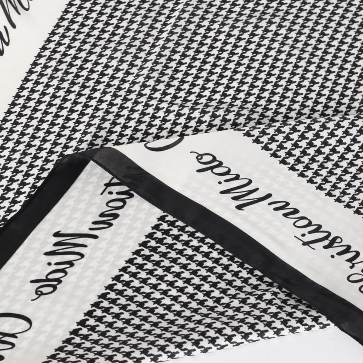 imageEXTREE Fashion Silky Satin Headscarf for Women Girls Exquisite Pattern Lightweight Silk Graceful Scarfs 275 x 275 inchesEnglish Houndstooth Black