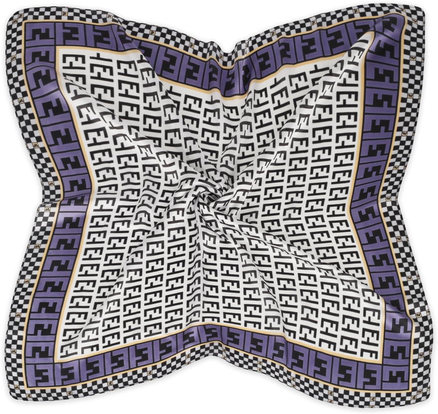 imageEXTREE Fashion Silky Satin Headscarf for Women Girls Exquisite Pattern Lightweight Silk Graceful Scarfs 275 x 275 inchesEt Blue Edge