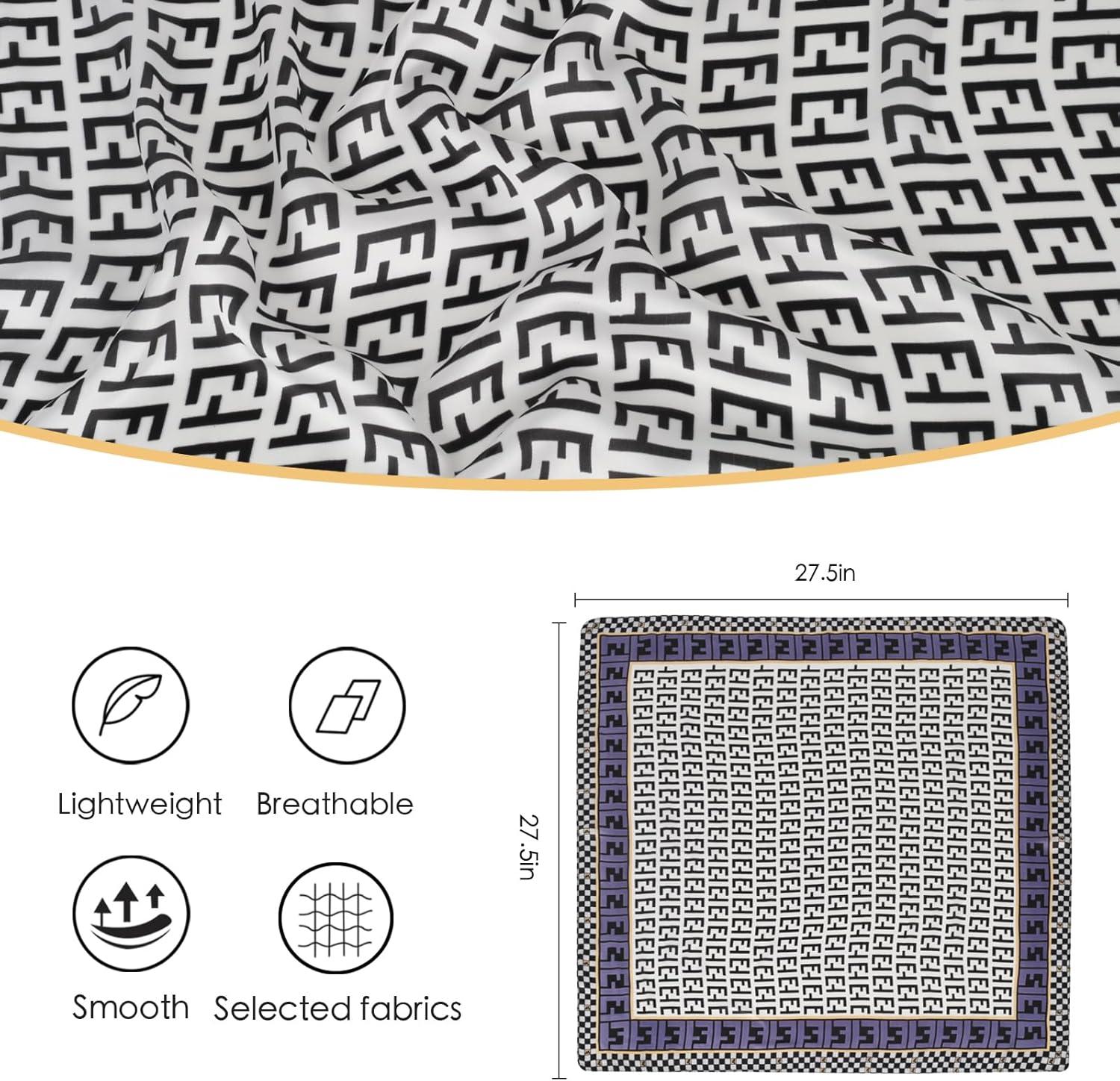 imageEXTREE Fashion Silky Satin Headscarf for Women Girls Exquisite Pattern Lightweight Silk Graceful Scarfs 275 x 275 inchesEt Blue Edge