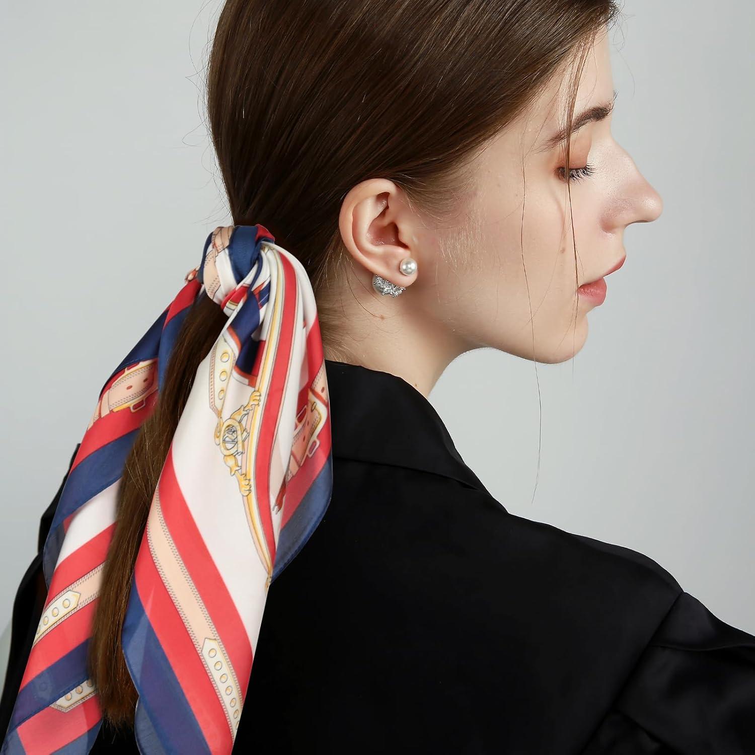 imageEXTREE Fashion Silky Satin Headscarf for Women Girls Exquisite Pattern Lightweight Silk Graceful Scarfs 275 x 275 inchesFashion Route Beige