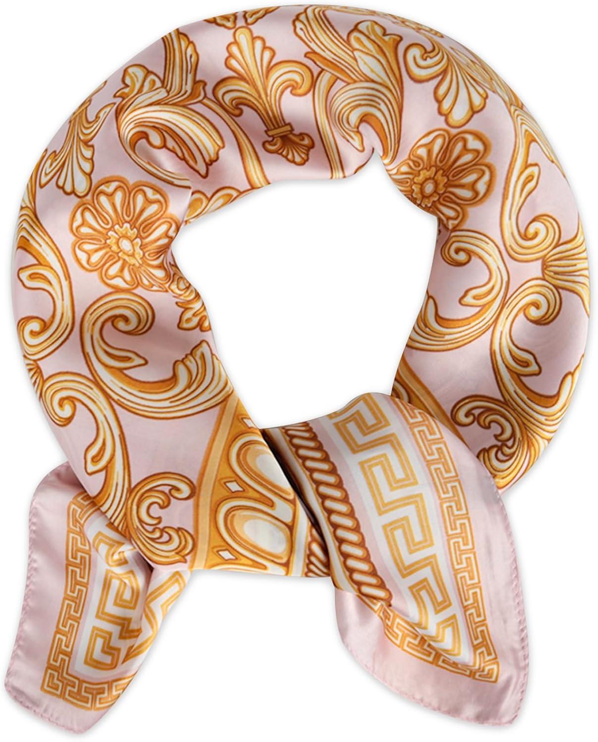 imageEXTREE Fashion Silky Satin Headscarf for Women Girls Exquisite Pattern Lightweight Silk Graceful Scarfs 275 x 275 inchesFlower Vine Light Purple