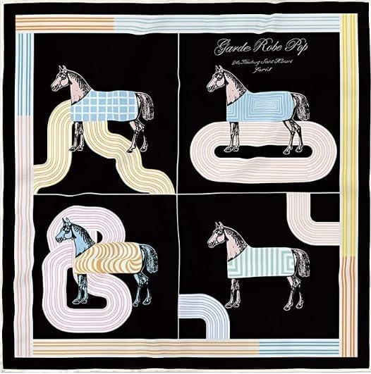 imageEXTREE Fashion Silky Satin Headscarf for Women Girls Exquisite Pattern Lightweight Silk Graceful Scarfs 275 x 275 inchesFour Horses Black Background