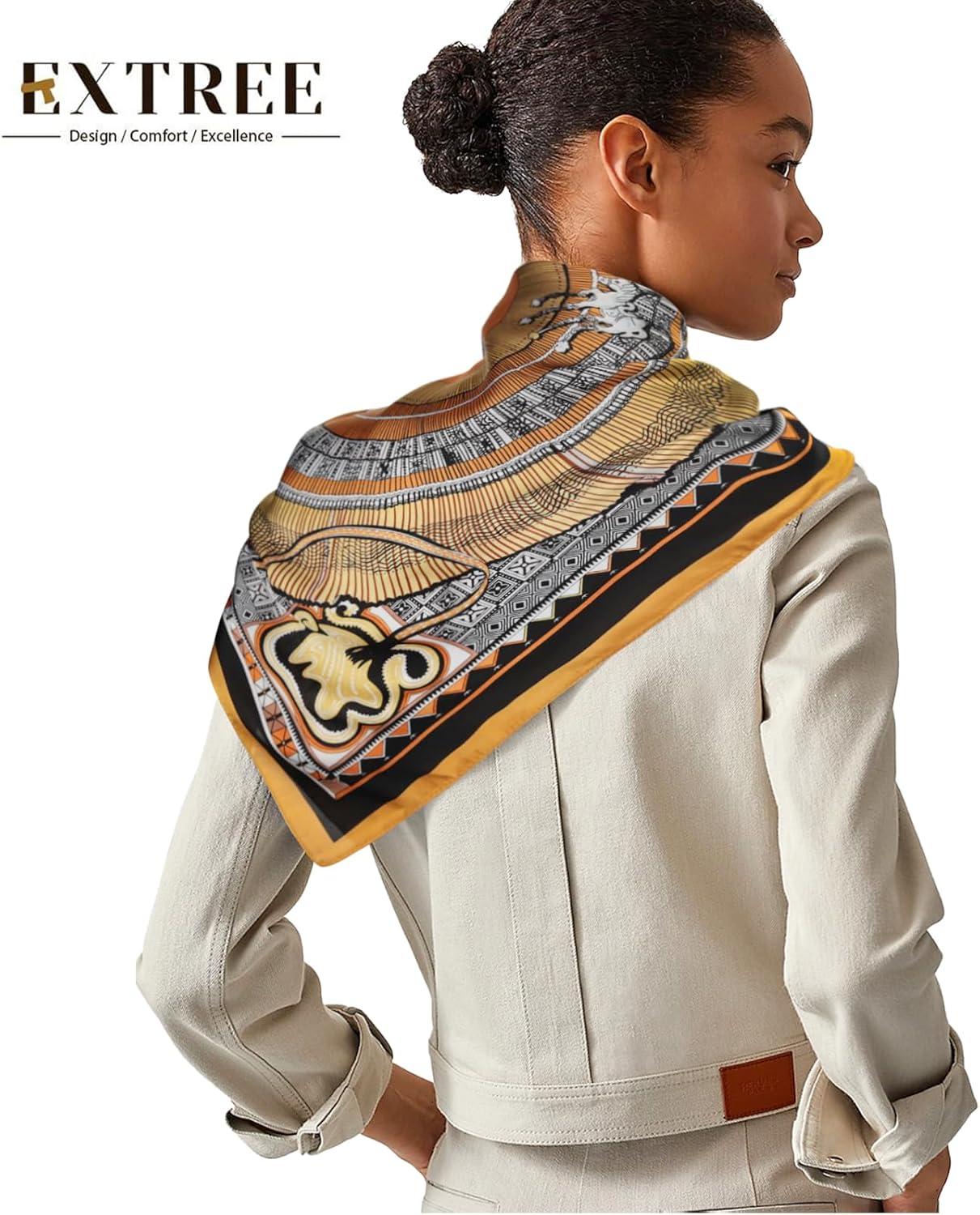 imageEXTREE Fashion Silky Satin Headscarf for Women Girls Exquisite Pattern Lightweight Silk Graceful Scarfs 275 x 275 inchesGeometric Frame Skirt Yellow