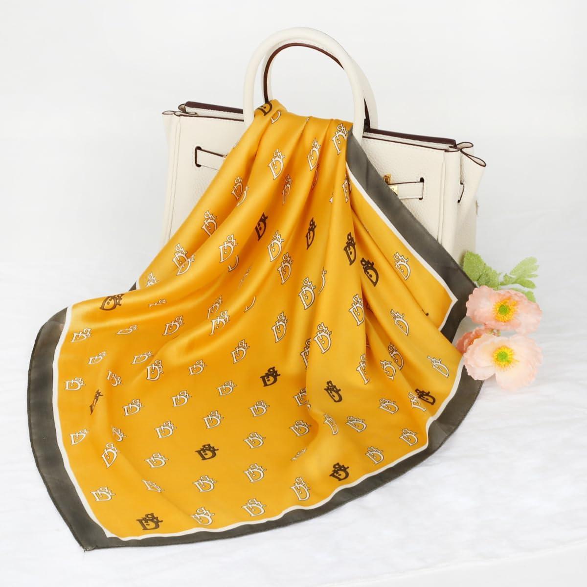 imageEXTREE Fashion Silky Satin Headscarf for Women Girls Exquisite Pattern Lightweight Silk Graceful Scarfs 275 x 275 inchesGinger Letter D