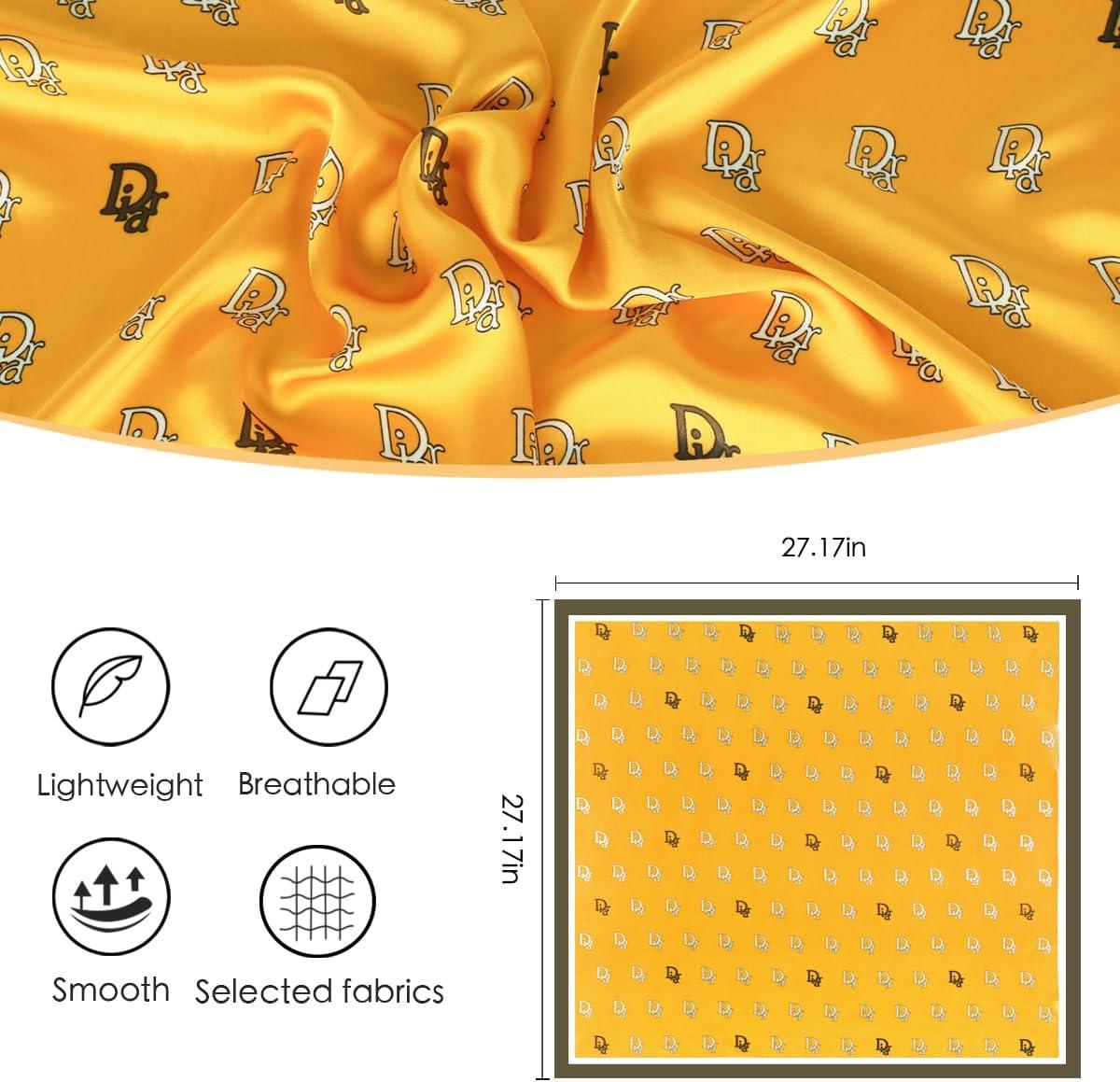 imageEXTREE Fashion Silky Satin Headscarf for Women Girls Exquisite Pattern Lightweight Silk Graceful Scarfs 275 x 275 inchesGinger Letter D