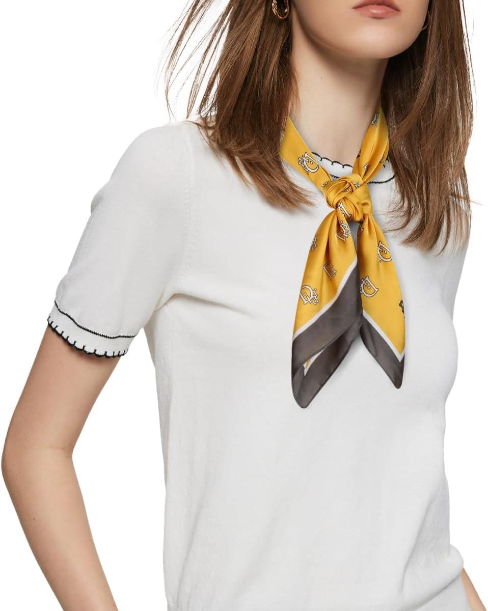 imageEXTREE Fashion Silky Satin Headscarf for Women Girls Exquisite Pattern Lightweight Silk Graceful Scarfs 275 x 275 inchesGinger Letter D