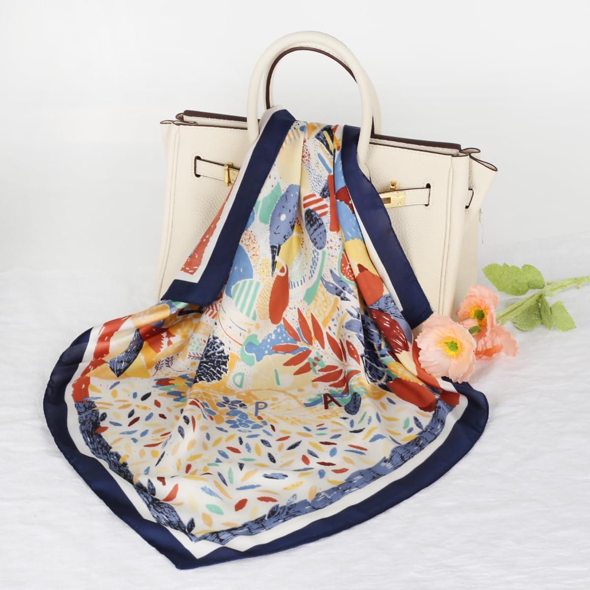 imageEXTREE Fashion Silky Satin Headscarf for Women Girls Exquisite Pattern Lightweight Silk Graceful Scarfs 275 x 275 inchesGraffiti Color