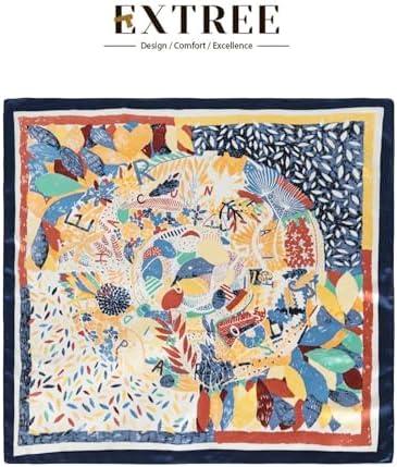 imageEXTREE Fashion Silky Satin Headscarf for Women Girls Exquisite Pattern Lightweight Silk Graceful Scarfs 275 x 275 inchesGraffiti Color