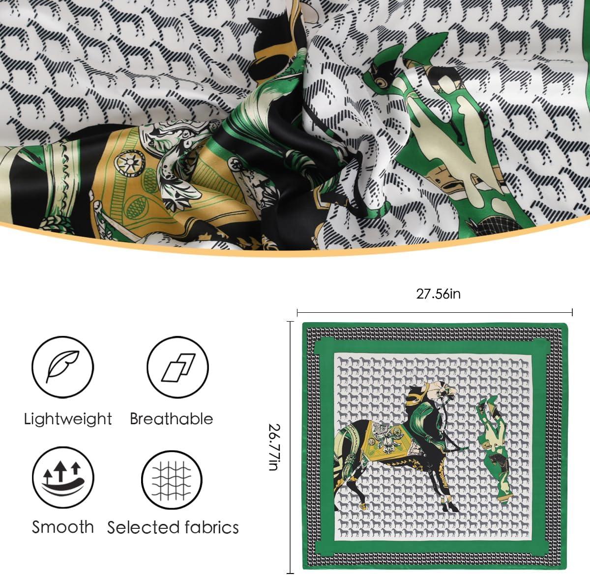 imageEXTREE Fashion Silky Satin Headscarf for Women Girls Exquisite Pattern Lightweight Silk Graceful Scarfs 275 x 275 inchesGreen Sky