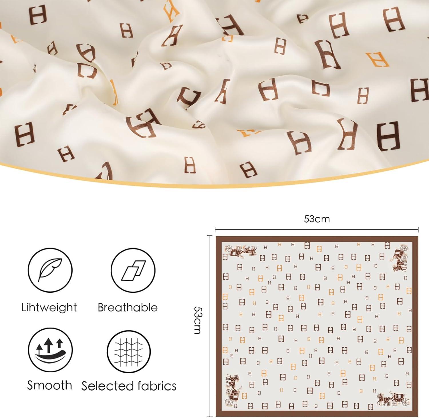 imageEXTREE Fashion Silky Satin Headscarf for Women Girls Exquisite Pattern Lightweight Silk Graceful Scarfs 275 x 275 inchesH Carriage Off White