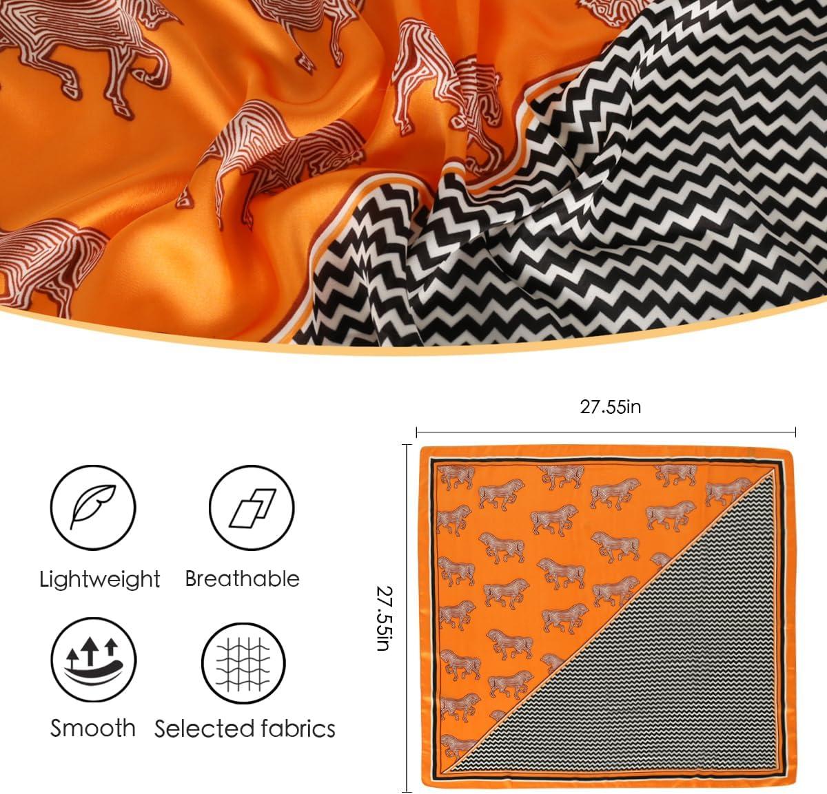 imageEXTREE Fashion Silky Satin Headscarf for Women Girls Exquisite Pattern Lightweight Silk Graceful Scarfs 275 x 275 inchesHerringbone Carriage Orange Frame