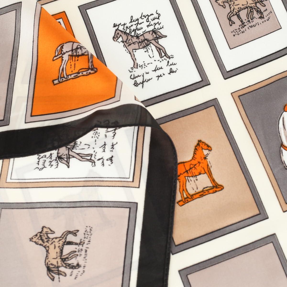 imageEXTREE Fashion Silky Satin Headscarf for Women Girls Exquisite Pattern Lightweight Silk Graceful Scarfs 275 x 275 inchesHorse Window Black Edge