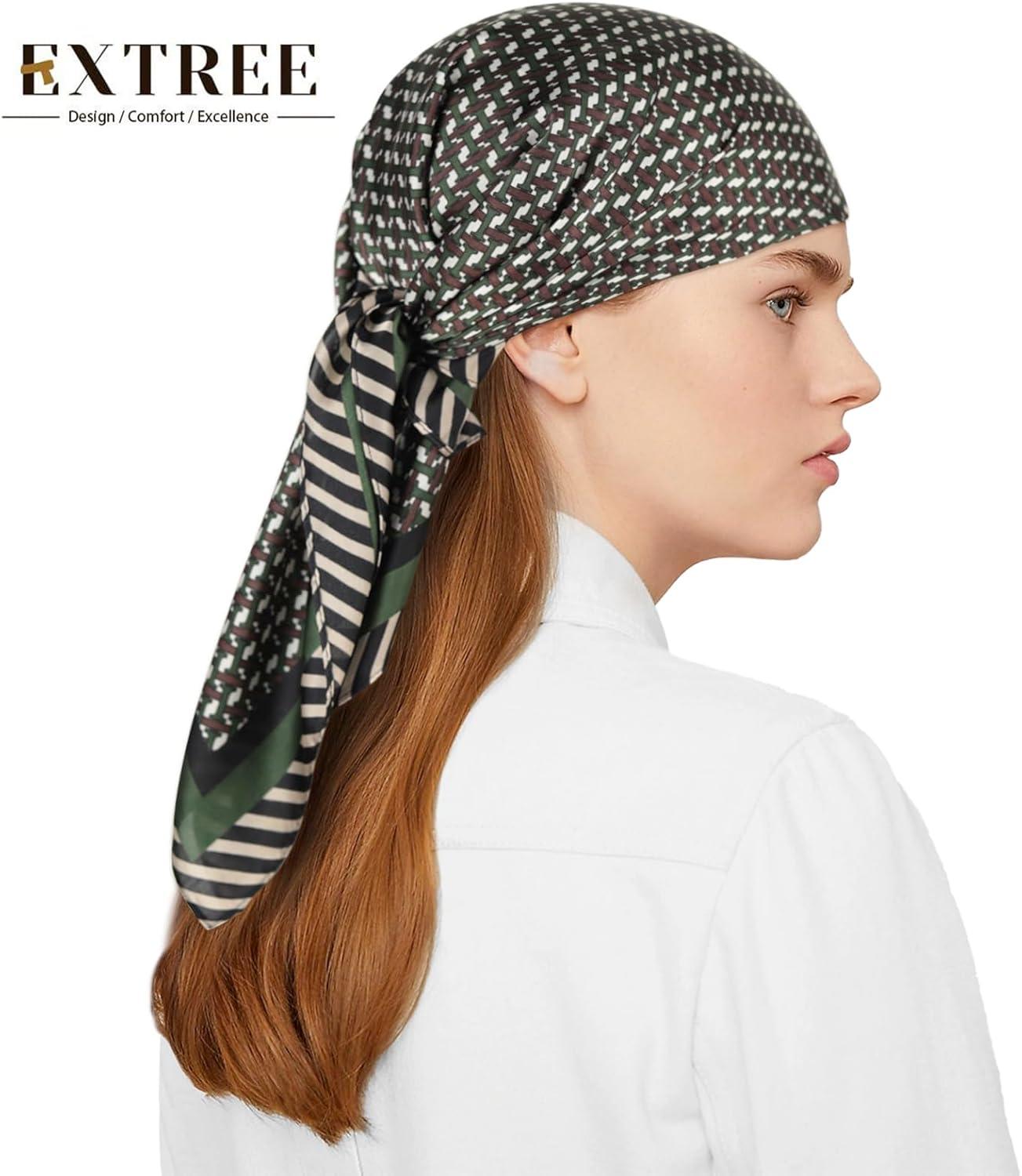 imageEXTREE Fashion Silky Satin Headscarf for Women Girls Exquisite Pattern Lightweight Silk Graceful Scarfs 275 x 275 inchesHoundstooth Army Green