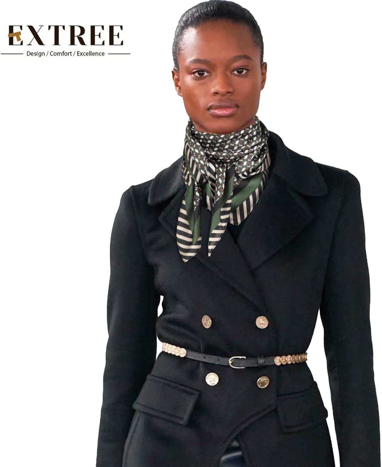 imageEXTREE Fashion Silky Satin Headscarf for Women Girls Exquisite Pattern Lightweight Silk Graceful Scarfs 275 x 275 inchesHoundstooth Army Green