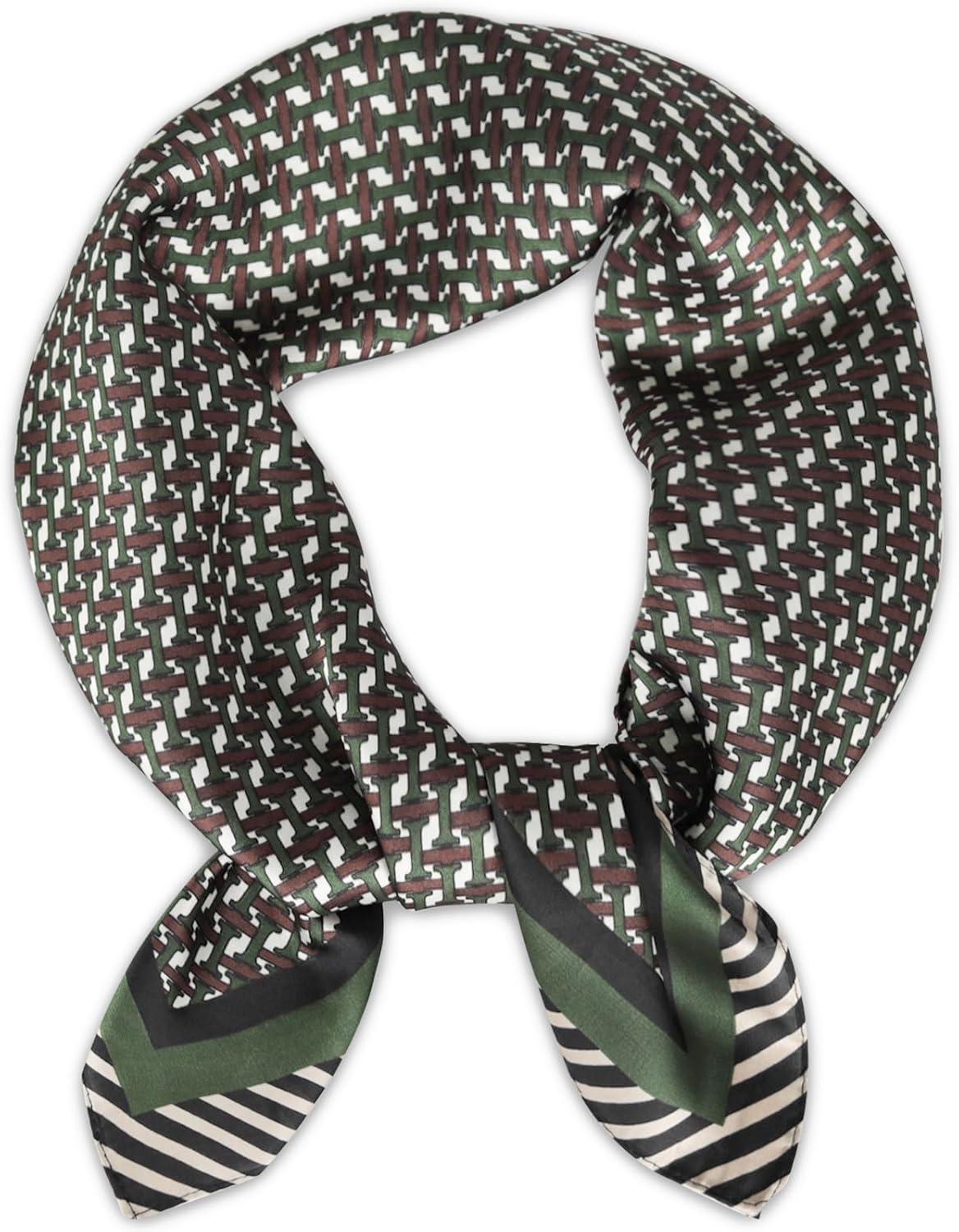 imageEXTREE Fashion Silky Satin Headscarf for Women Girls Exquisite Pattern Lightweight Silk Graceful Scarfs 275 x 275 inchesHoundstooth Army Green