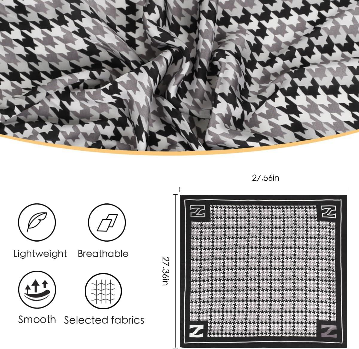 imageEXTREE Fashion Silky Satin Headscarf for Women Girls Exquisite Pattern Lightweight Silk Graceful Scarfs 275 x 275 inchesHoundstooth Black and White