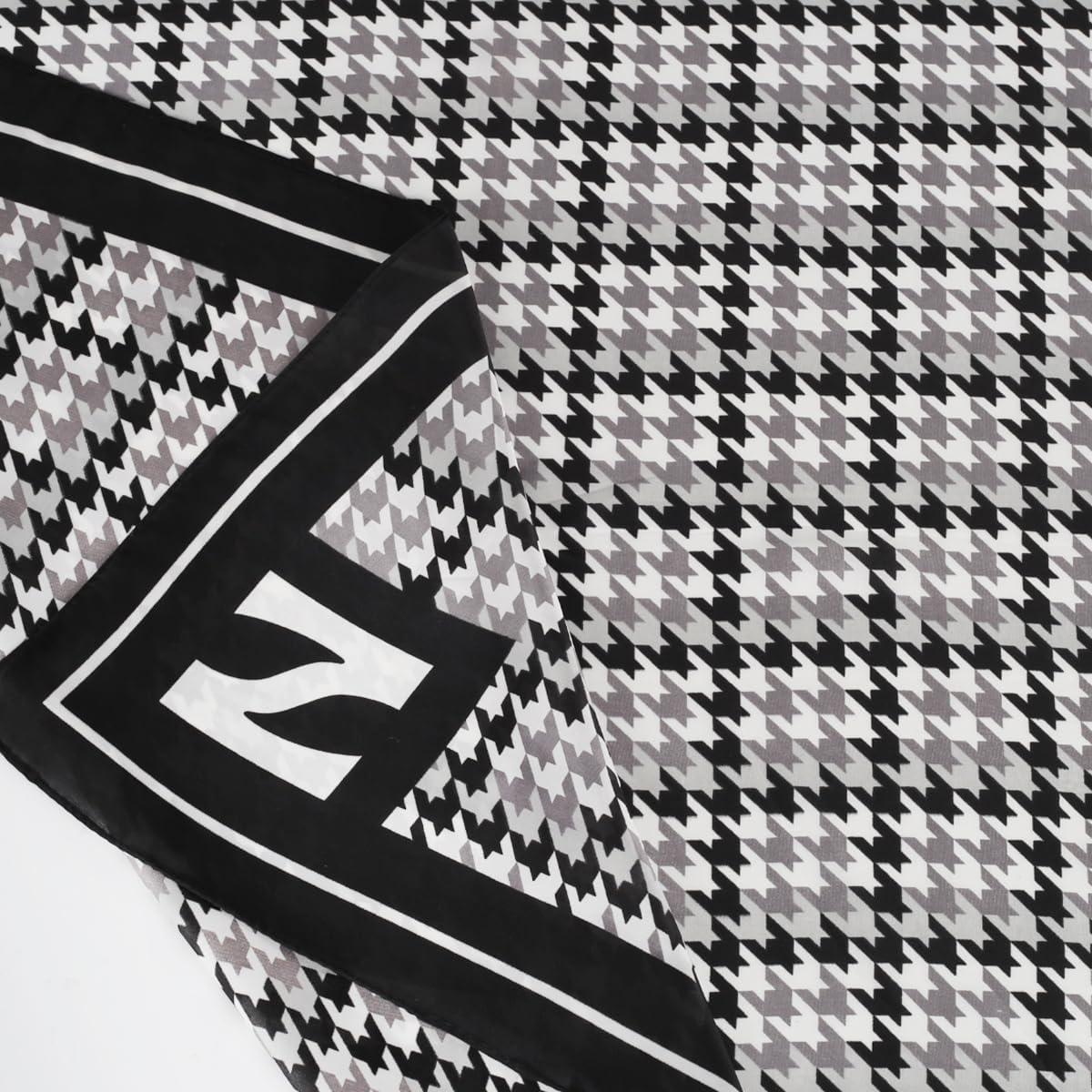 imageEXTREE Fashion Silky Satin Headscarf for Women Girls Exquisite Pattern Lightweight Silk Graceful Scarfs 275 x 275 inchesHoundstooth Black and White