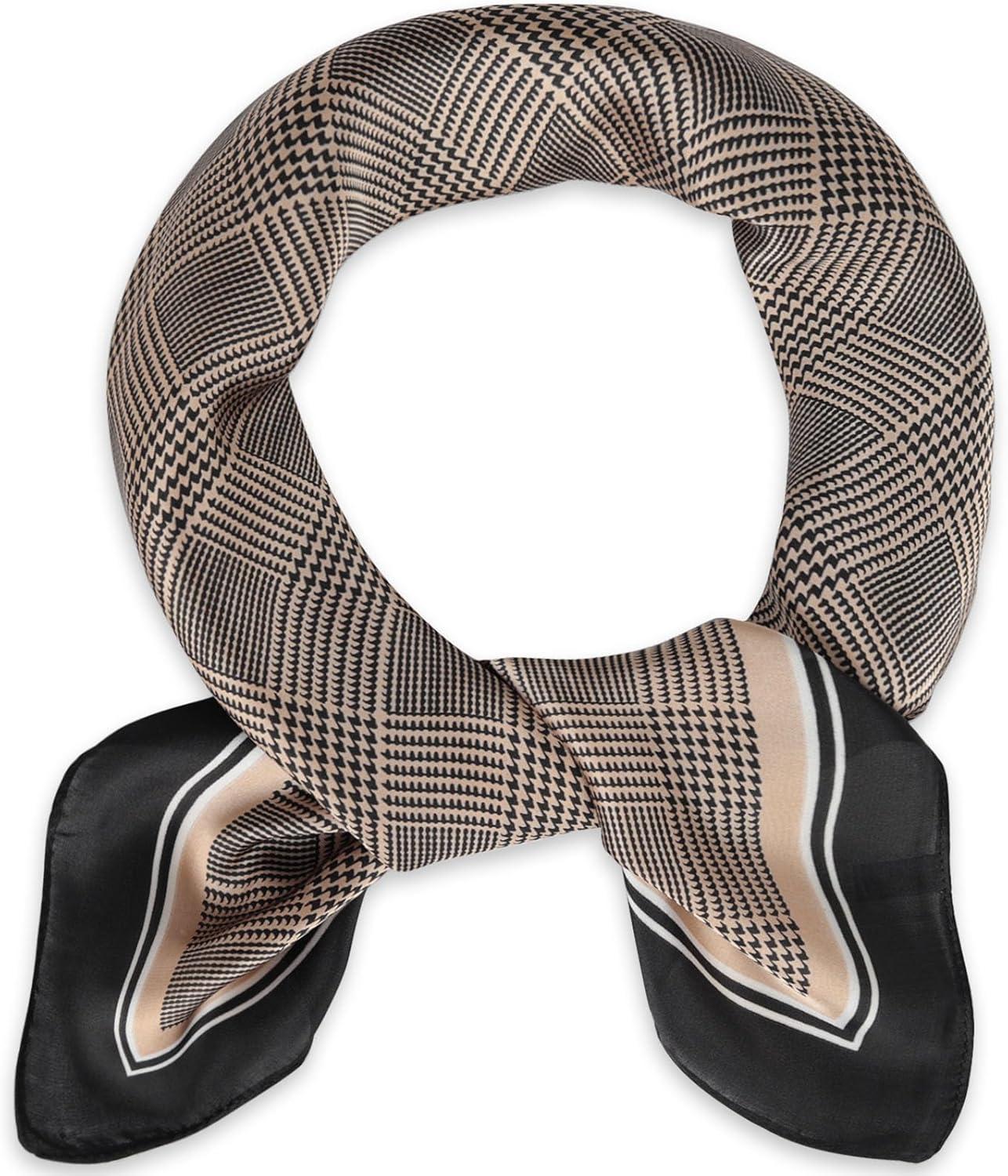 imageEXTREE Fashion Silky Satin Headscarf for Women Girls Exquisite Pattern Lightweight Silk Graceful Scarfs 275 x 275 inchesHoundstooth Copper