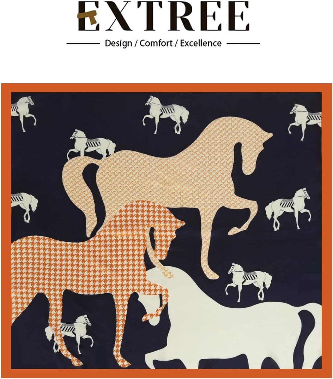 imageEXTREE Fashion Silky Satin Headscarf for Women Girls Exquisite Pattern Lightweight Silk Graceful Scarfs 275 x 275 inchesHoundstooth Pony Navy Blue Bottom