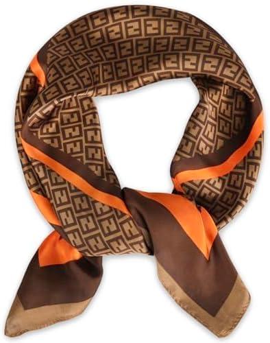 imageEXTREE Fashion Silky Satin Headscarf for Women Girls Exquisite Pattern Lightweight Silk Graceful Scarfs 275 x 275 inchesHuizi Pattern Coffee