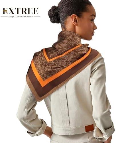 imageEXTREE Fashion Silky Satin Headscarf for Women Girls Exquisite Pattern Lightweight Silk Graceful Scarfs 275 x 275 inchesHuizi Pattern Coffee