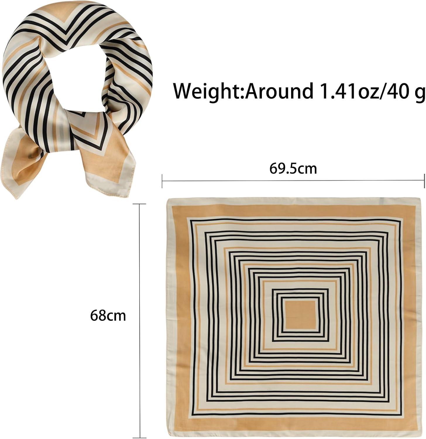 imageEXTREE Fashion Silky Satin Headscarf for Women Girls Exquisite Pattern Lightweight Silk Graceful Scarfs 275 x 275 inchesKhaki Back Stripes