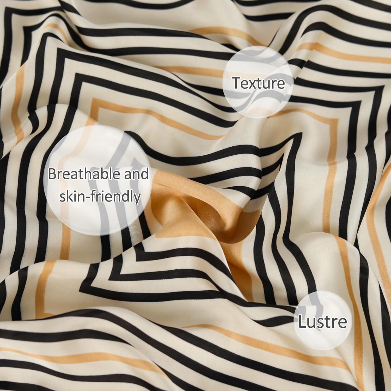 imageEXTREE Fashion Silky Satin Headscarf for Women Girls Exquisite Pattern Lightweight Silk Graceful Scarfs 275 x 275 inchesKhaki Back Stripes