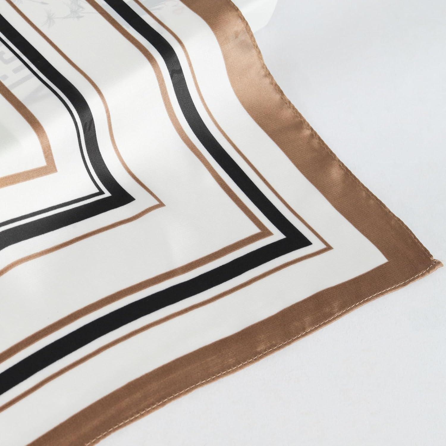 imageEXTREE Fashion Silky Satin Headscarf for Women Girls Exquisite Pattern Lightweight Silk Graceful Scarfs 275 x 275 inchesKhaki Stylish