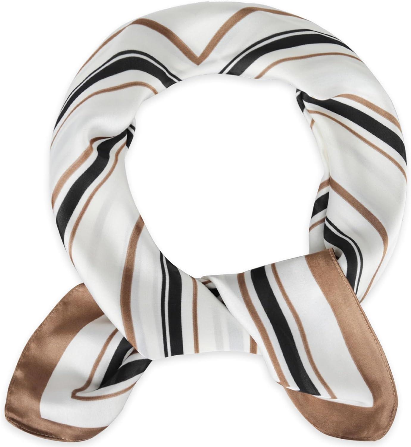 imageEXTREE Fashion Silky Satin Headscarf for Women Girls Exquisite Pattern Lightweight Silk Graceful Scarfs 275 x 275 inchesKhaki Stylish