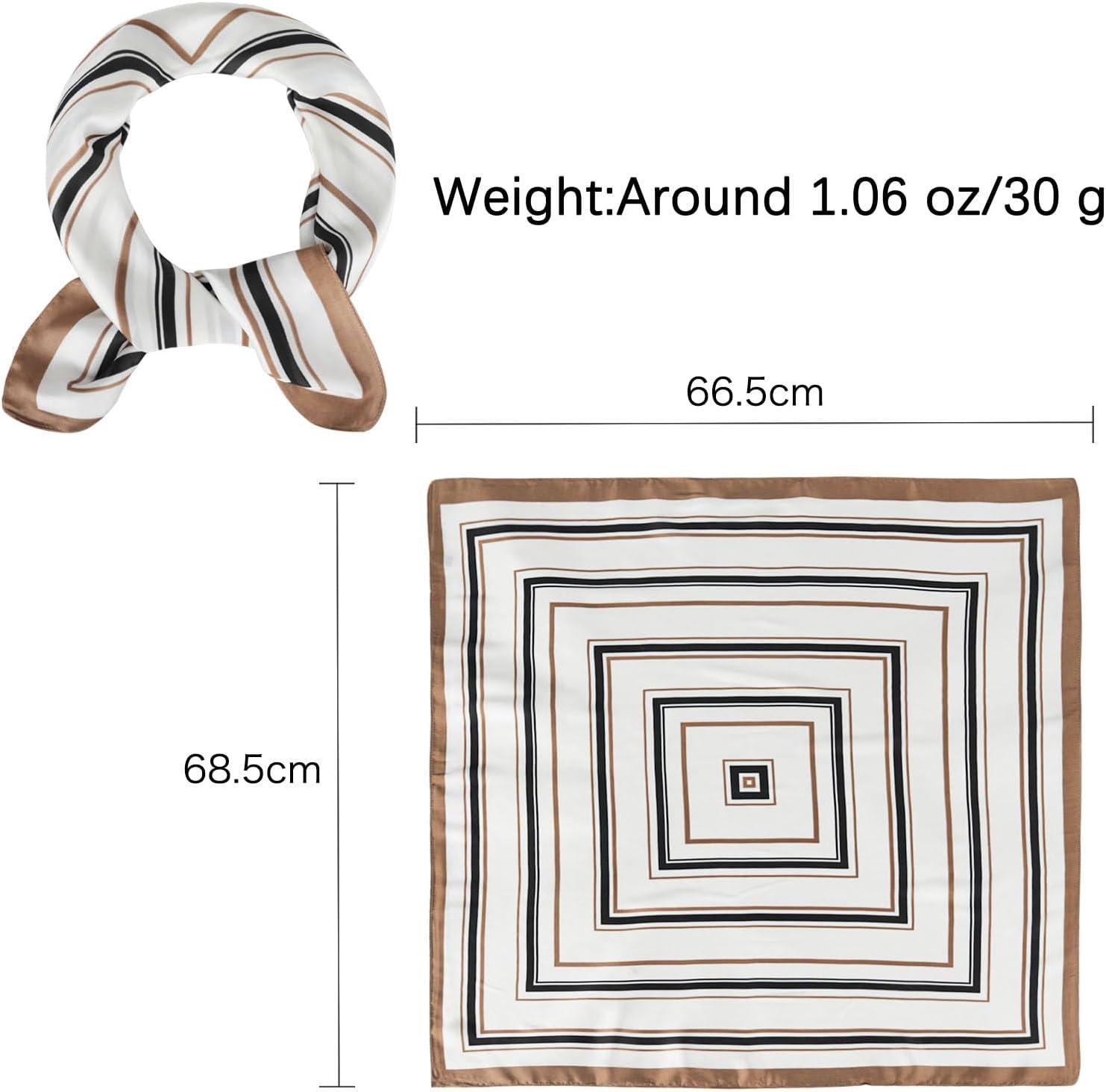 imageEXTREE Fashion Silky Satin Headscarf for Women Girls Exquisite Pattern Lightweight Silk Graceful Scarfs 275 x 275 inchesKhaki Stylish