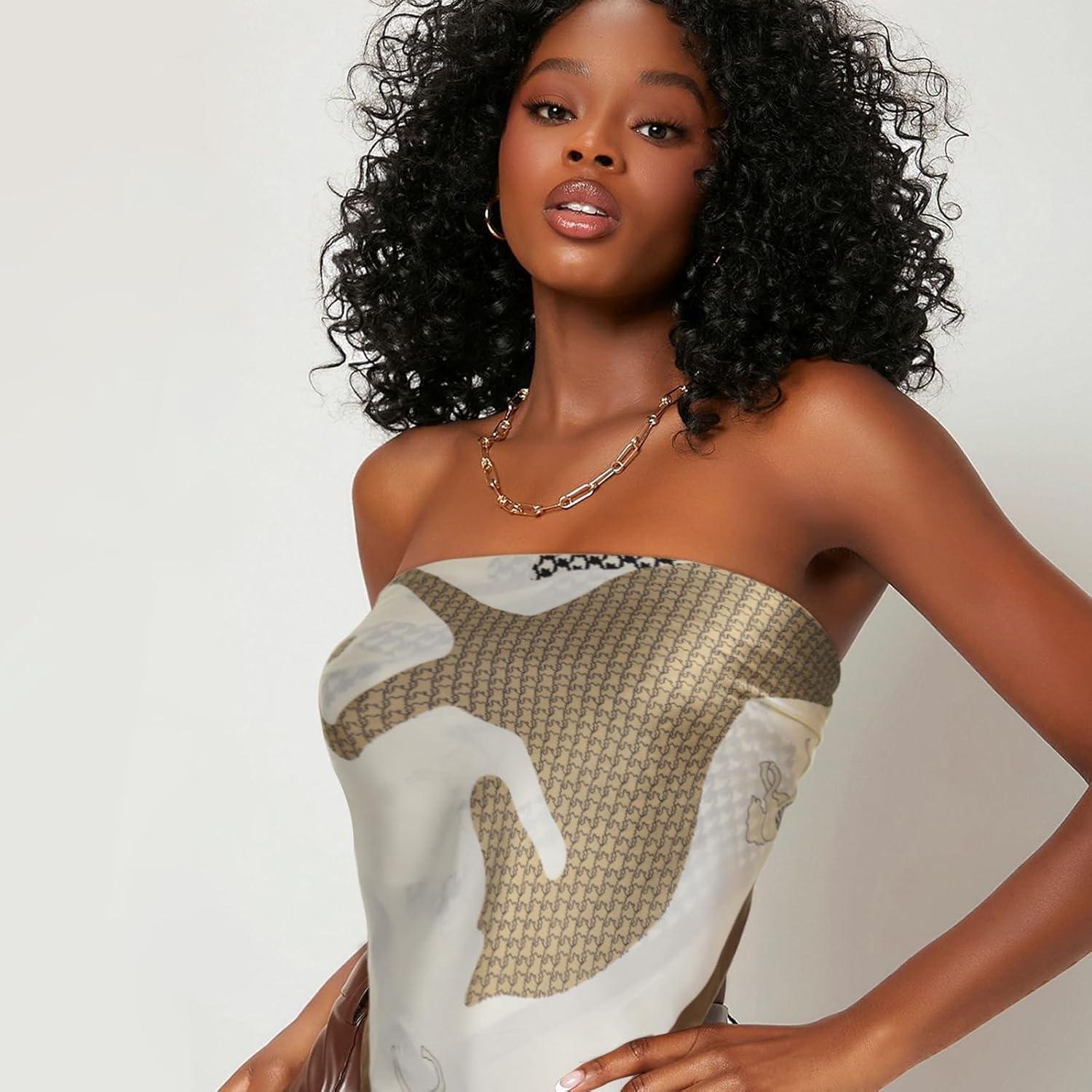 imageEXTREE Fashion Silky Satin Headscarf for Women Girls Exquisite Pattern Lightweight Silk Graceful Scarfs 275 x 275 inchesKhaki White Horse