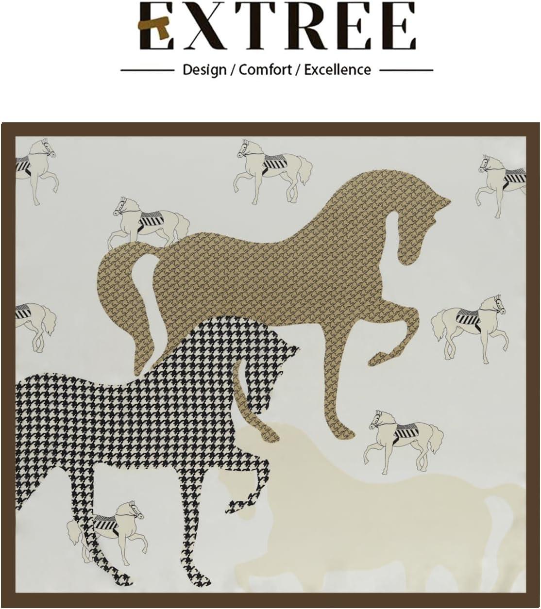 imageEXTREE Fashion Silky Satin Headscarf for Women Girls Exquisite Pattern Lightweight Silk Graceful Scarfs 275 x 275 inchesKhaki White Horse