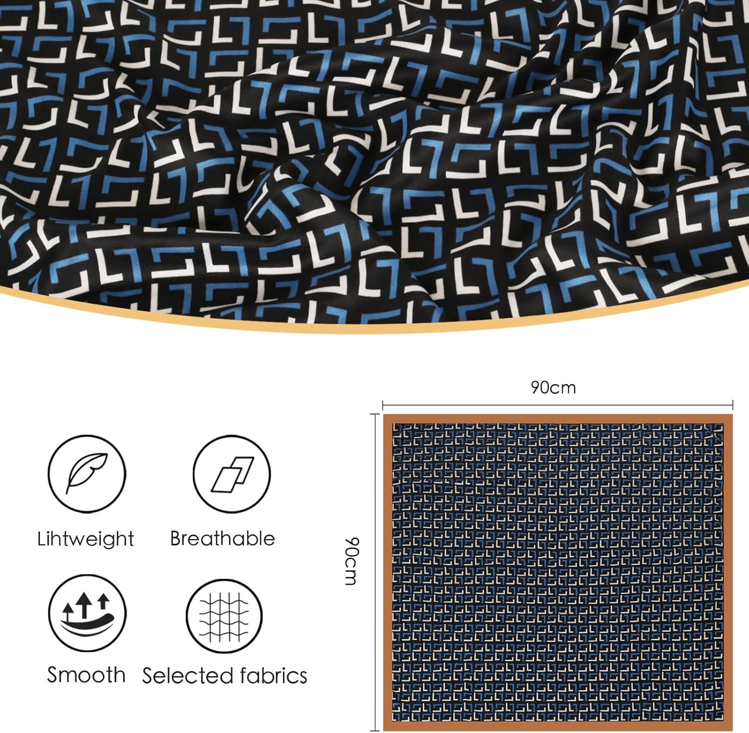 imageEXTREE Fashion Silky Satin Headscarf for Women Girls Exquisite Pattern Lightweight Silk Graceful Scarfs 275 x 275 inchesL Shaped Blue