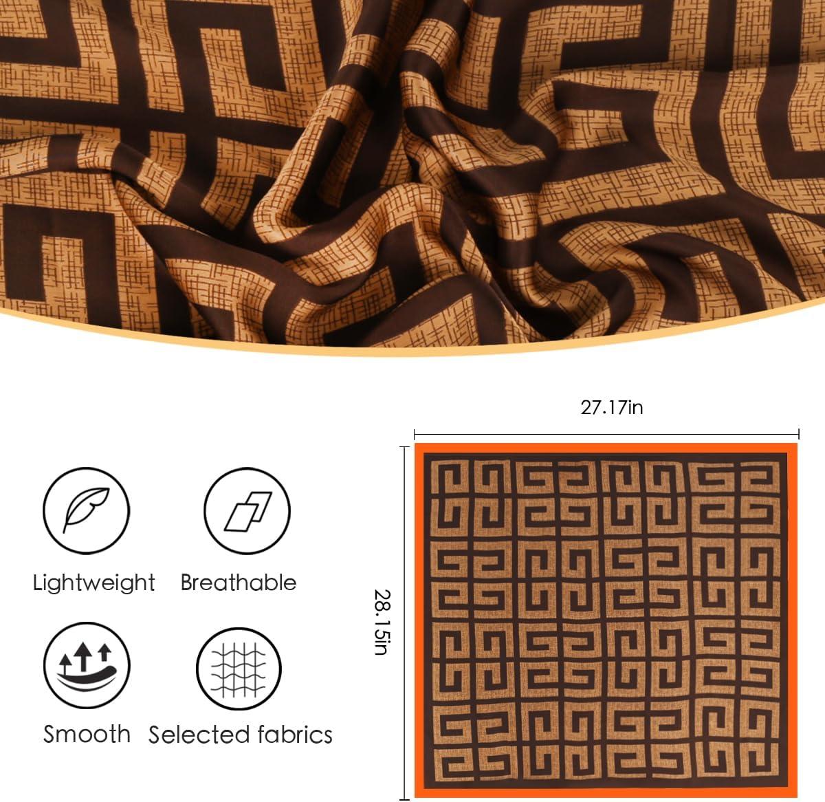 imageEXTREE Fashion Silky Satin Headscarf for Women Girls Exquisite Pattern Lightweight Silk Graceful Scarfs 275 x 275 inchesLarge Orange Frame