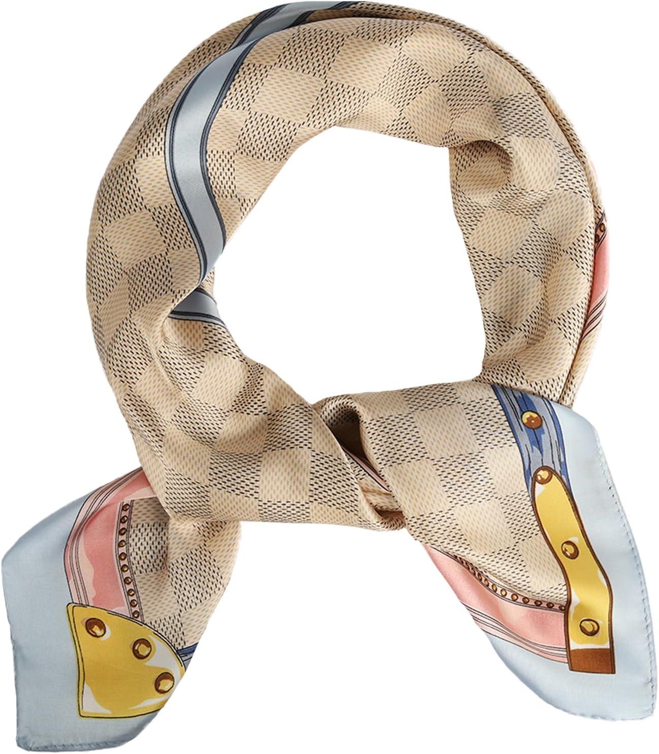 imageEXTREE Fashion Silky Satin Headscarf for Women Girls Exquisite Pattern Lightweight Silk Graceful Scarfs 275 x 275 inchesLattice Gold Cabinet Powder