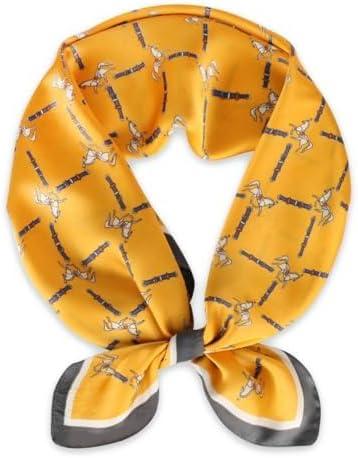 imageEXTREE Fashion Silky Satin Headscarf for Women Girls Exquisite Pattern Lightweight Silk Graceful Scarfs 275 x 275 inchesLock Horse Plaid Turmeric