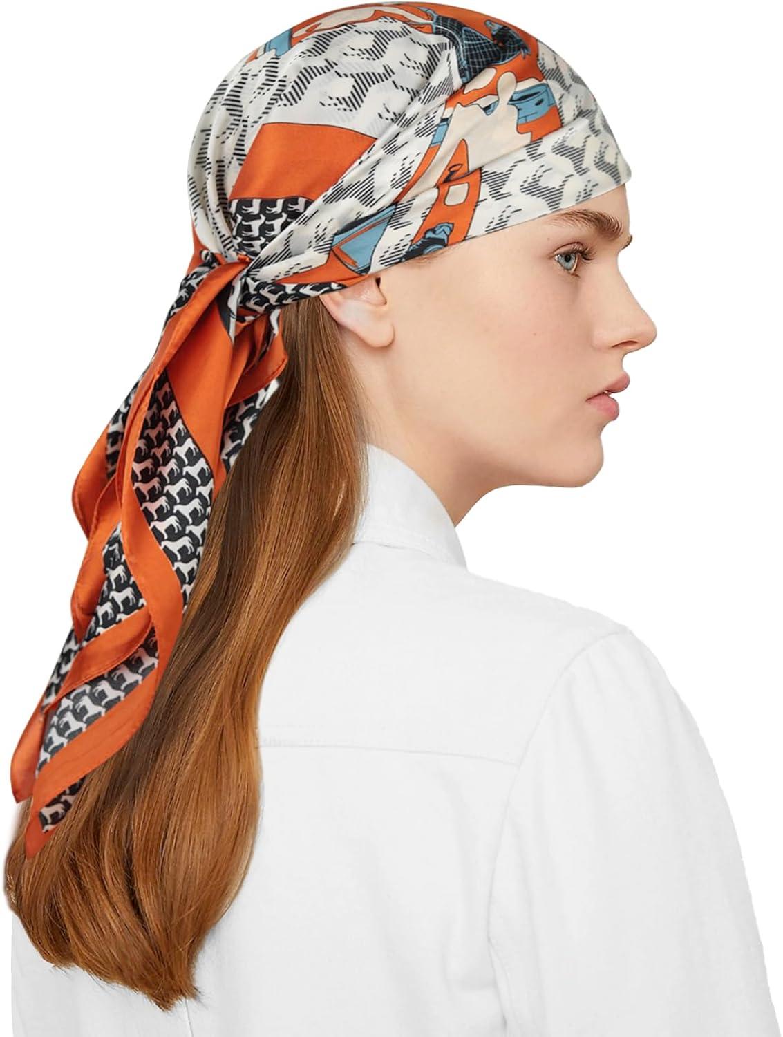 imageEXTREE Fashion Silky Satin Headscarf for Women Girls Exquisite Pattern Lightweight Silk Graceful Scarfs 275 x 275 inchesMiju Pony Totem