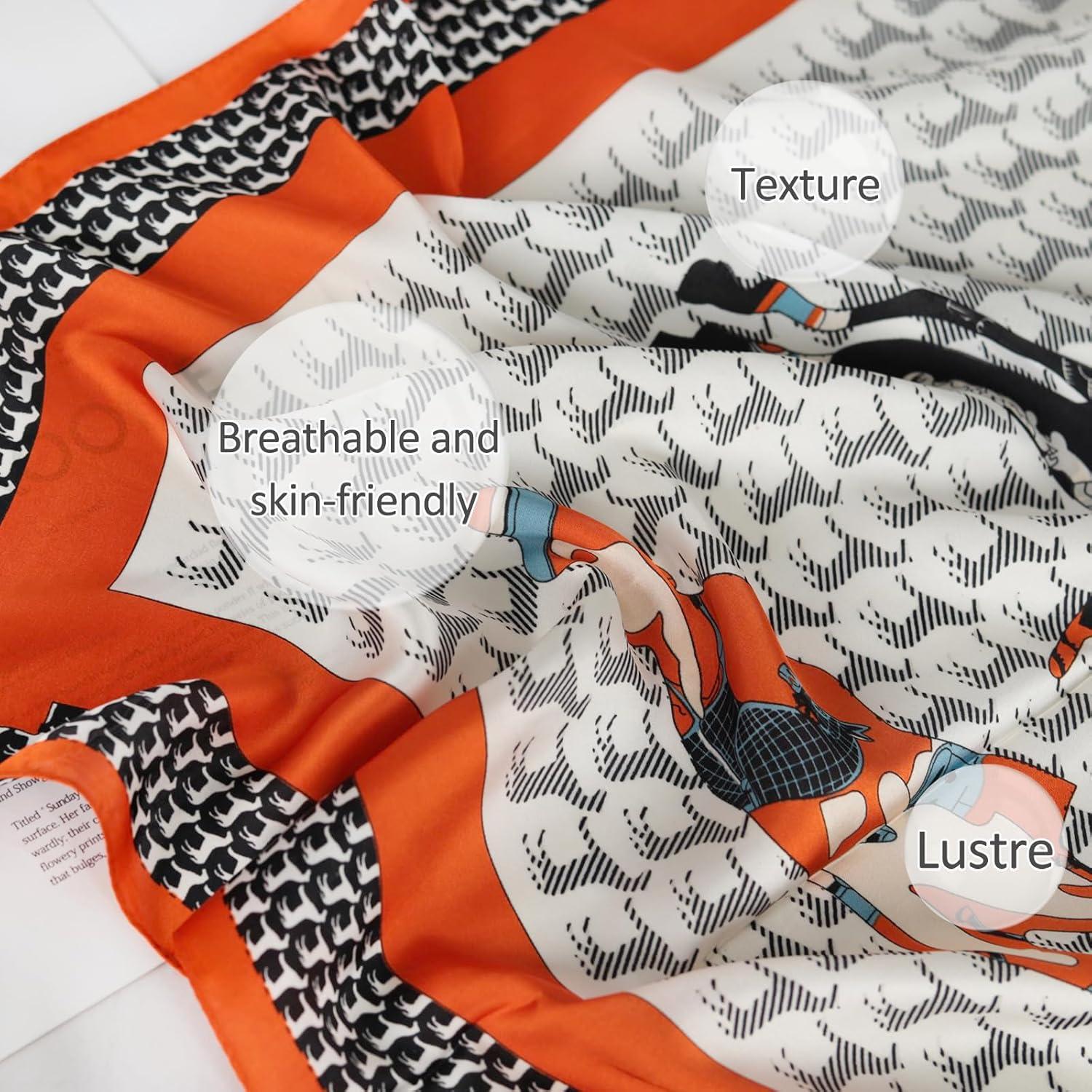 imageEXTREE Fashion Silky Satin Headscarf for Women Girls Exquisite Pattern Lightweight Silk Graceful Scarfs 275 x 275 inchesMiju Pony Totem